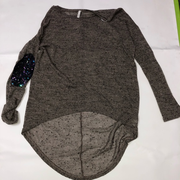 Sage Sweaters - High low sequencing elbow patch sweater